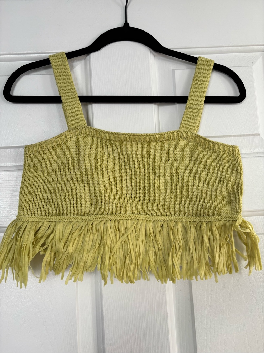 SAYLOR Chartreuse Fringe Knit Crop Top